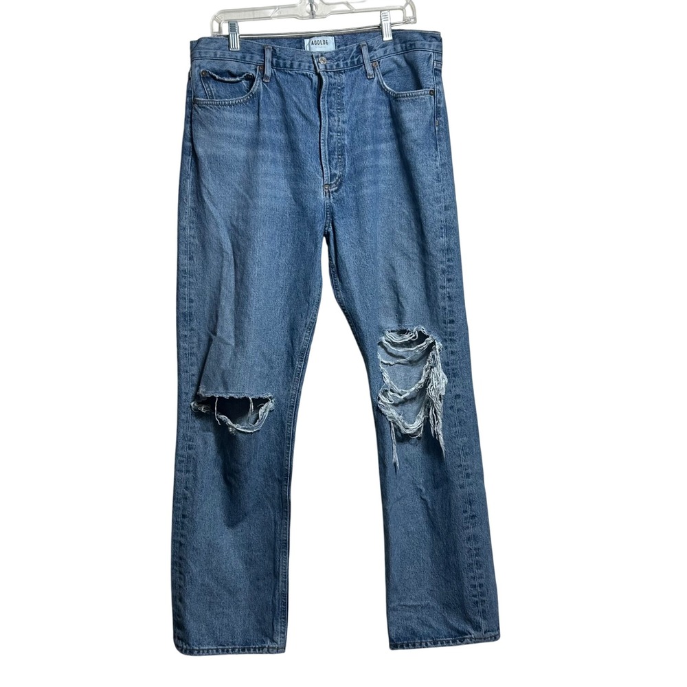AGOLDE 90s Mid Rise Loose Fit Distressed Jeans Medium Wash A154C-1206 Size 32